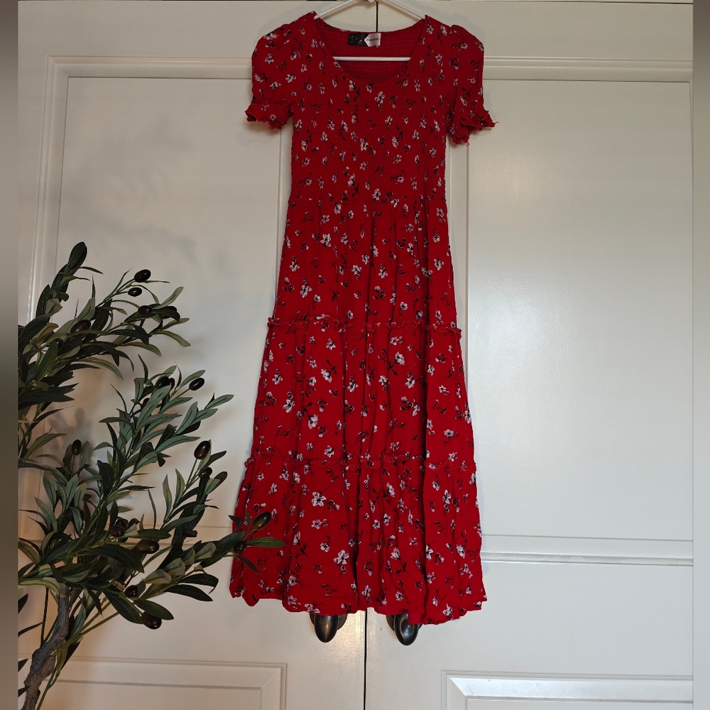Red Floral Midi Dress